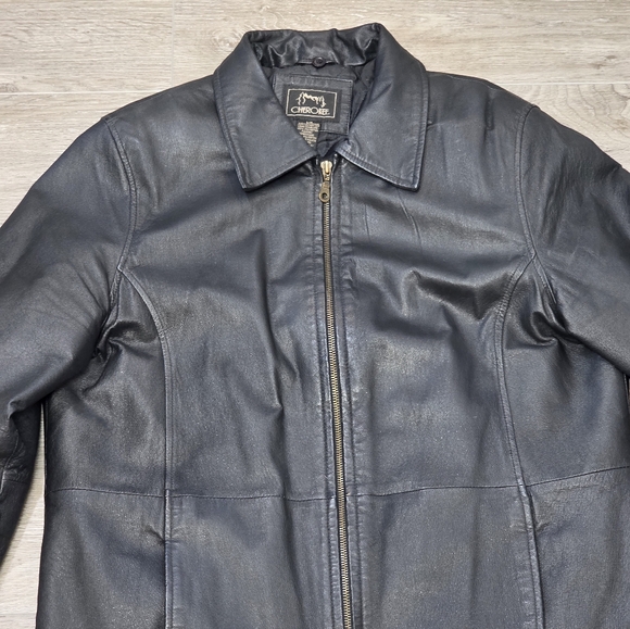 Vintage 90's Cherokee Womans Leather Jacket Sz Large Black Lined Full Zipper - Picture 5 of 6